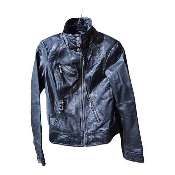 BERSHKA Black Leather Moto Jacket - Size Medium - Picture 1 of 6